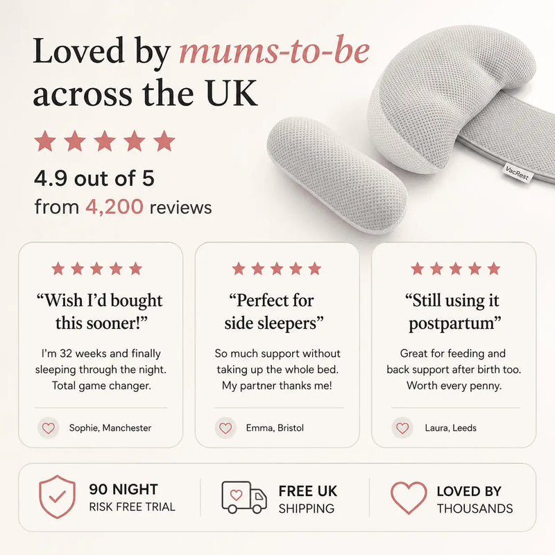 VacRest pregnancy pillow – loved by mums-to-be across the UK, 4.9 stars from 4,200 reviews